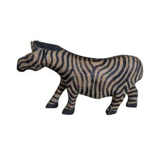 Wooden hand carved Zebra Figurine  Safari Decor 8": brown  black  zoo